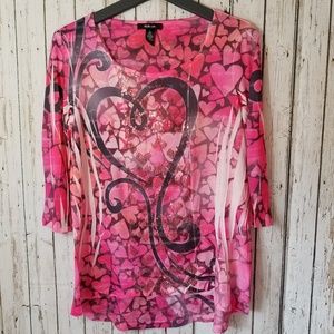Style & Co Womens Top Large Red Pink Hearts